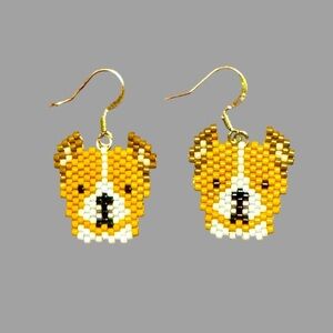 Beaded Pit Bull dog earrings caricature handmade handwoven lightweight